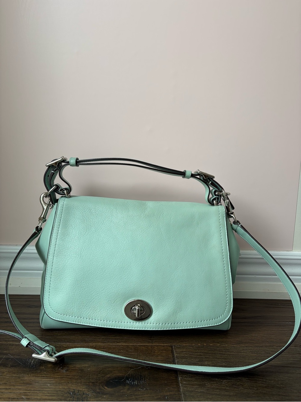 Vintage Coach Legacy Romy bag in a beautiful mint green - NEEDS SMALL REPAIR